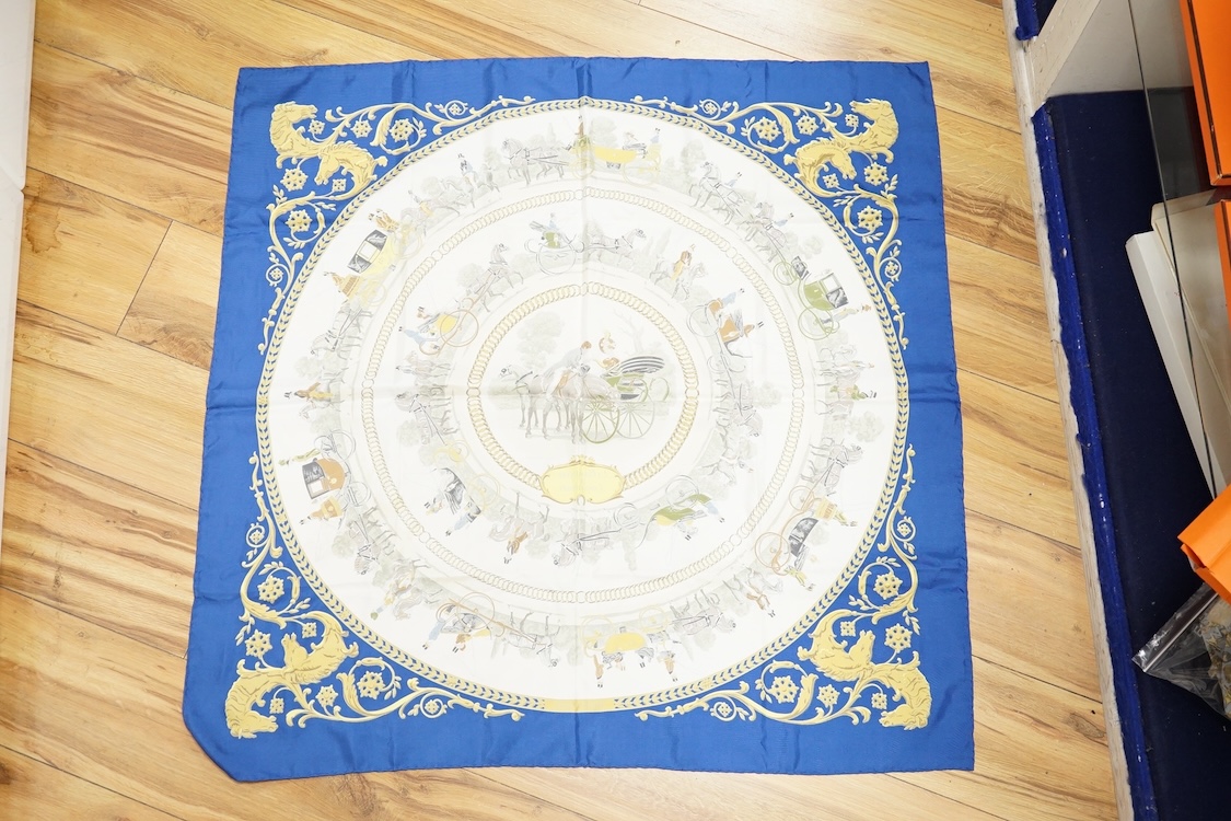 A Hermes carre 90 La Promenade de Longchamps silk scarf